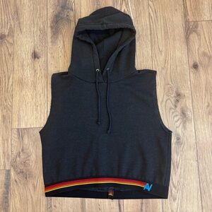 Aviator Nation Logo Stripe Sleeveless Crop Pullover Hoodie Size Medium